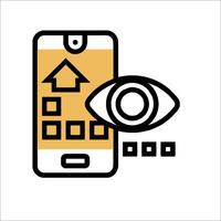 A smartphone with an eye icon and a house vector