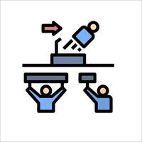 A line drawing of people holding up a sign vector
