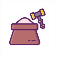 A hammer and a bag of sand in a line icon vector