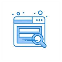 A blue icon with a magnifying glass and a magnifying glass vector
