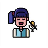 A woman with a microphone and a microphone icon vector