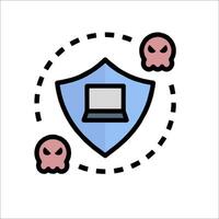 A laptop with a shield and two pink skulls vector