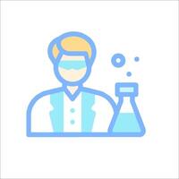 A man in a lab coat and glasses is holding a flask vector