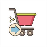 A shopping cart with an arrow pointing to it vector