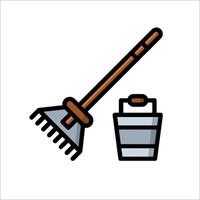 A rake and bucket icon on a white background vector