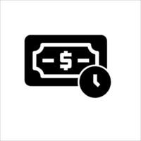 A black and white icon of a dollar bill and clock vector