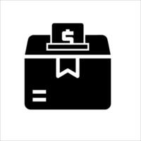 A black and white icon of a box with money inside vector