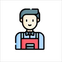 A man in an apron is shown in a line icon vector