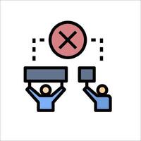 Two people holding up a sign with a red cross over it vector