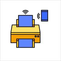 A printer and a phone connected to a wifi network vector