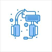 A blue line icon of a headset and microphone vector