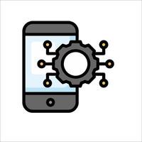 A smartphone with gears on it and a clock icon vector