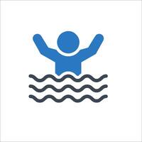 A blue icon of a man in the water vector