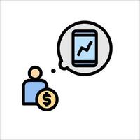 A person is thinking about a business idea and a phone is showing a graph vector