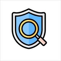 A magnifying glass icon on a shield vector