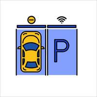 A car is parked in a parking garage vector