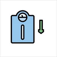 A blue box with a green arrow pointing down vector