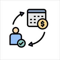 A calendar icon with a dollar sign and a check mark vector