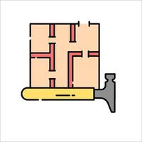 A hammer and a piece of wood with a hole in it vector