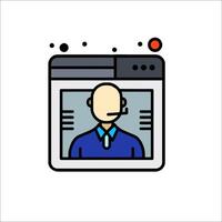 A man with a headset on his face is shown in a computer screen vector