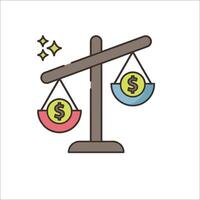 An illustration of a balance scale with dollar signs on it vector