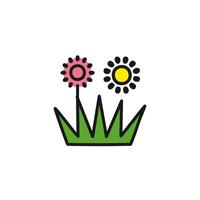 Flower with grass icon design with inspiration illustration template. vector