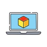 Laptop and cube line color icon isolated element. vector