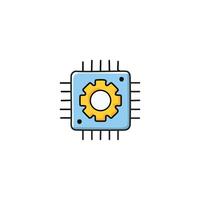 Processor icon with setting symbol. Technology and hardware theme. Isolated design illustration vector