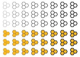 Various Honeycomb icon symbol set. Honey symbol logo sign collection. Bee wax sign. Yellow hexagon comb. Honeycomb illustration image. Isolated on white background. vector