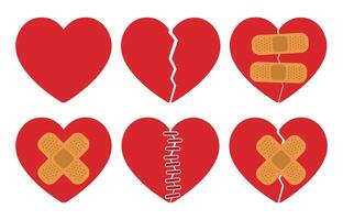 Broken heart icon symbol. Heart with medical patch logo sign. Red heart shape. illustration image. Isolated on white background. vector