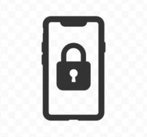 Locked smartphone icon symbol. Phone and lock logo sign. Mobile account with lock on screen. Blocked user. illustration image. Isolated on white background. vector