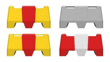 Realistic concrete road barrier icon symbol set. Traffic concrete barricades sign collection. traffic sign illustration image. Isolated on white background. vector