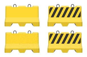 Realistic concrete road barrier icon symbol set. Yellow and black Traffic concrete barricades sign collection. caution sign illustration image. Isolated on white background. vector