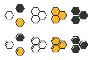 Various Honeycomb icon symbol set. Different Honey symbol logo sign collection. Bee wax sign. Yellow hexagon comb. illustration image. Isolated on white background. vector