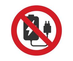 it is forbidden to charge the battery icon. No charging symbol. logo of prohibited mobile phone charging. battery accu illustration image. Isolated on white background. vector