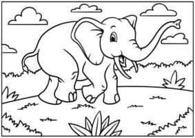 Elephant drawing coloring page for children vector