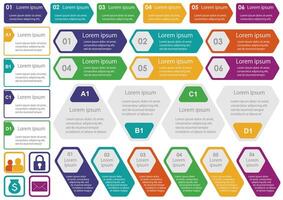 Set Of Assorted Business-Related Colorful Infographics, Tags, And Icons Isolated On A White Background. vector