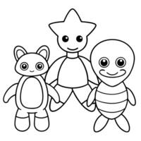 A coloring page with three stuffed animals vector