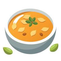 A bowl of soup with nuts and leaves vector