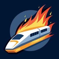 A cartoon train with flames coming out of it vector