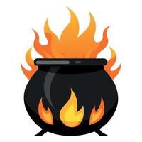 A cauldron with fire and flames on a white background vector