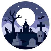 Halloween background with graveyard, cemetery and bats vector