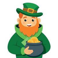 Leprechaun with pot of gold illustration vector