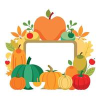 Thanksgiving frame with apples, pumpkins and leaves vector