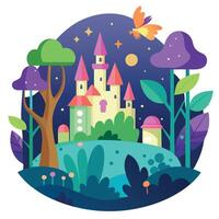 Fairy tale castle in the forest illustration vector