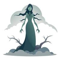 A cartoon illustration of a ghost in a long dress vector