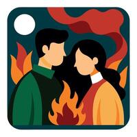 A couple is standing in front of a fire vector
