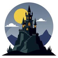 Halloween castle with moon and moonlight vector