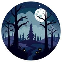 Halloween night forest with moon and trees illustration vector