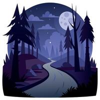 A path through the forest at night vector